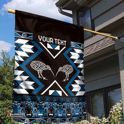 Personalised Taniko Motifs Aotearoa Garden Flag Waitangi Kowhaiwhai Kiwi - Blue LT7