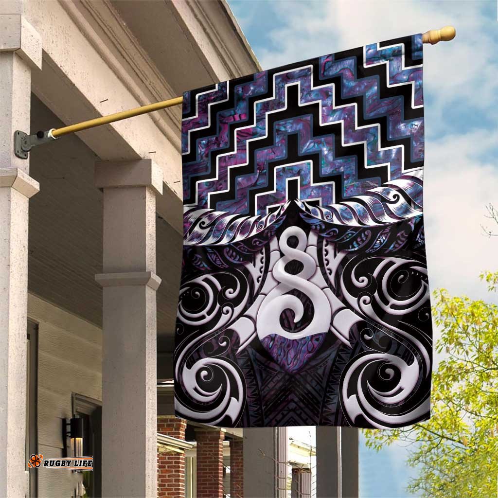 New Zealand Maori Garden Flag Poutama Pikorua Purple Paua Shell LT05