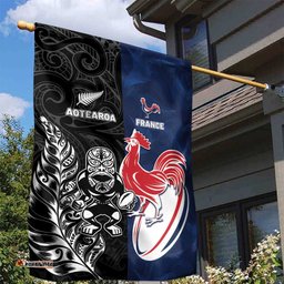 France And New Zealand Rugby Garden Flag Les Bleus Rooster With Maori Tiki LT05