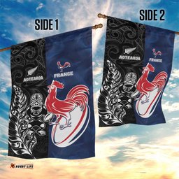 France And New Zealand Rugby Garden Flag Les Bleus Rooster With Maori Tiki LT05