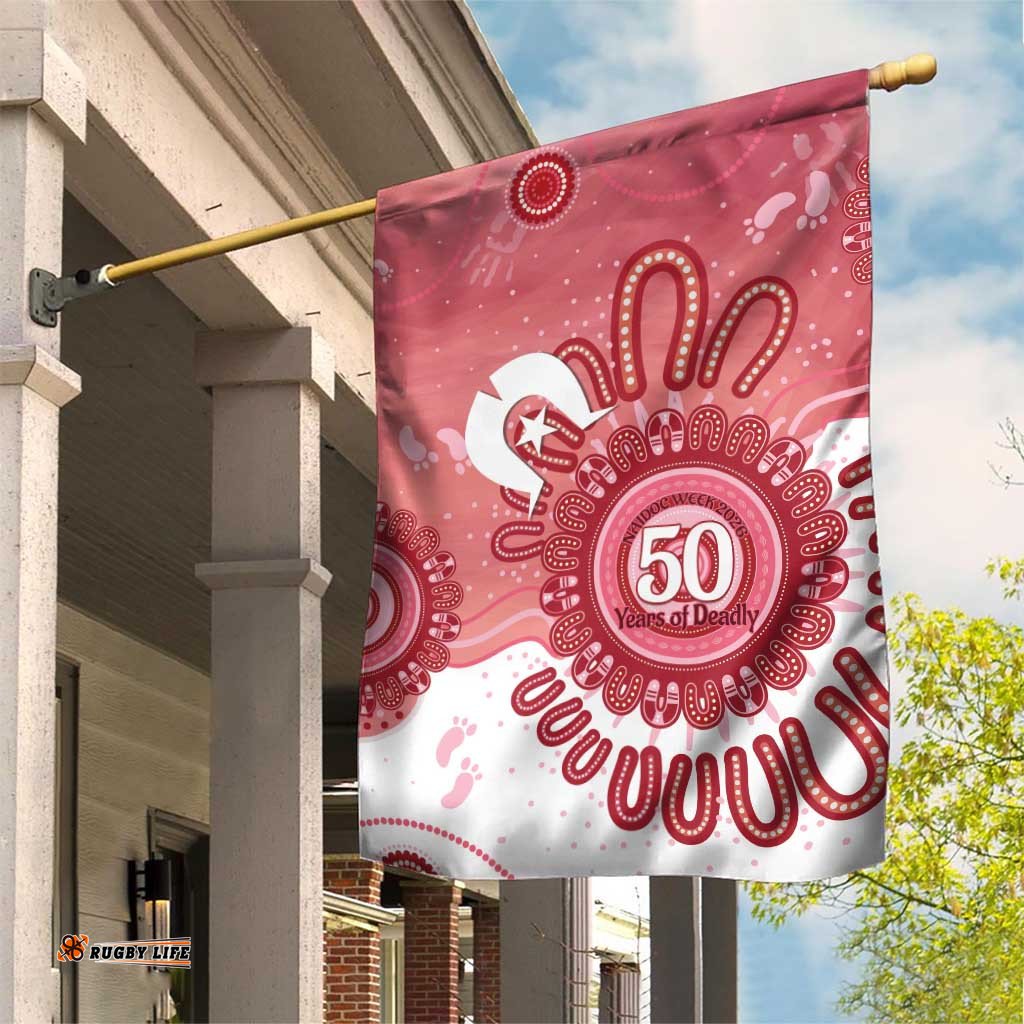NAIDOC Week 2026 Garden Flag 50 Years Deadly Dhari Pink Aboriginal Art LT14