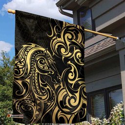 Gold And Black Aoteara Horse Racing Garden Flag NZ Maori Pattern LT14