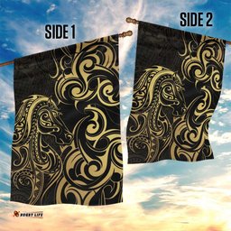 Gold And Black Aoteara Horse Racing Garden Flag NZ Maori Pattern LT14