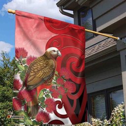 New Zealand Parrot Kaka Garden Flag Maori Koru With Pohutukawa Flowers LT05