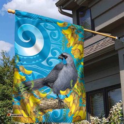 New Zealand Kokako Bird Garden Flag Maori Koru With Kowhai Flowers LT05