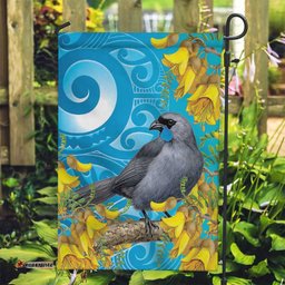New Zealand Kokako Bird Garden Flag Maori Koru With Kowhai Flowers LT05