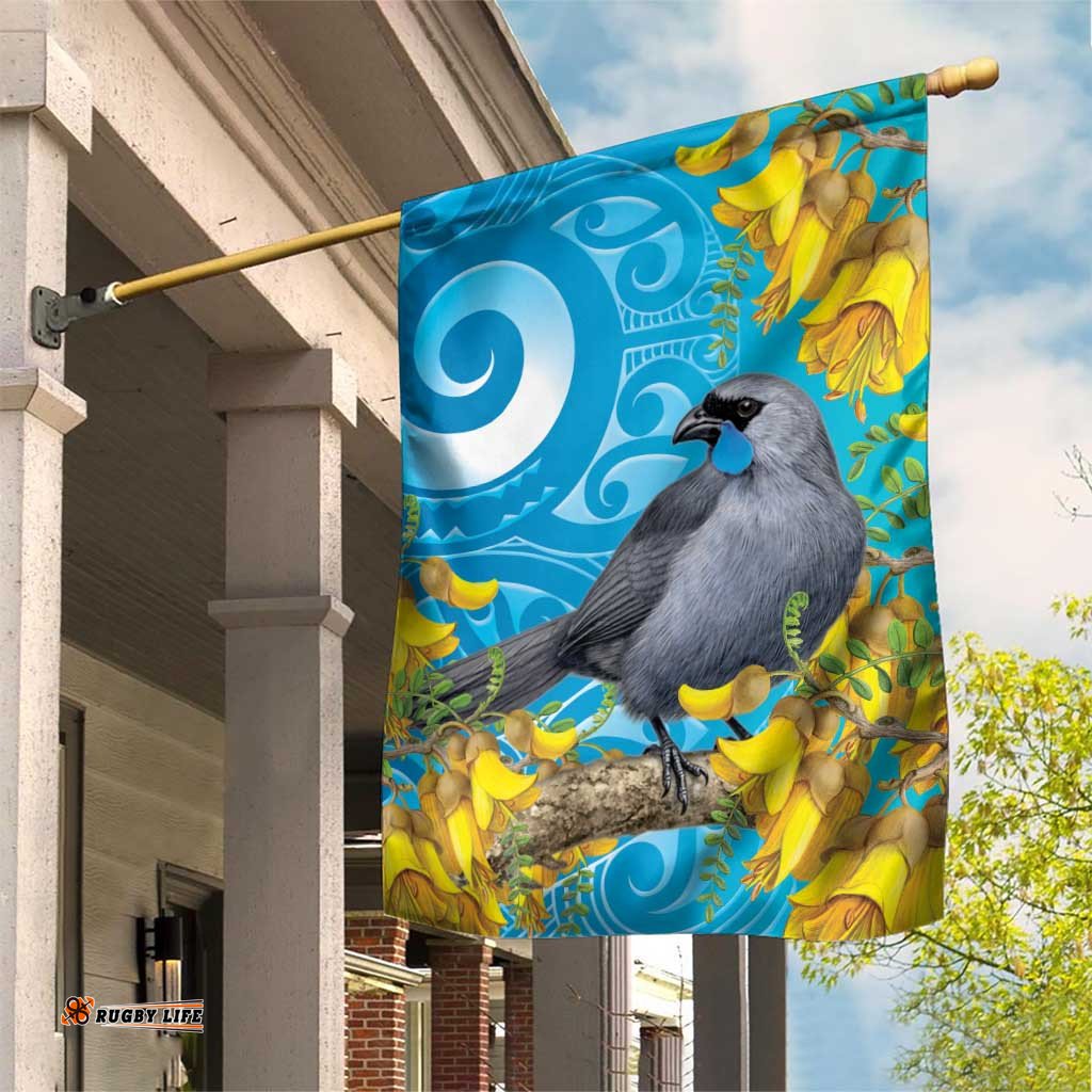 New Zealand Kokako Bird Garden Flag Maori Koru With Kowhai Flowers LT05