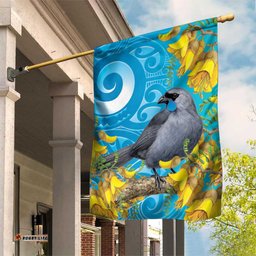 New Zealand Kokako Bird Garden Flag Maori Koru With Kowhai Flowers LT05
