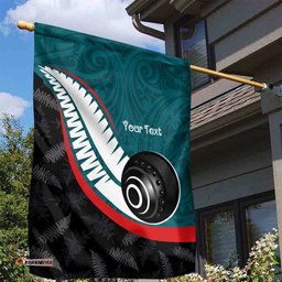 Personalised Aotearoa Lawn Bowls Garden Flag Maori and Silver Fern Sporty Style Teal Color LT03