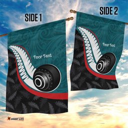 Personalised Aotearoa Lawn Bowls Garden Flag Maori and Silver Fern Sporty Style Teal Color LT03