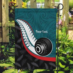 Personalised Aotearoa Lawn Bowls Garden Flag Maori and Silver Fern Sporty Style Teal Color LT03
