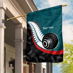 Personalised Aotearoa Lawn Bowls Garden Flag Maori and Silver Fern Sporty Style Teal Color LT03