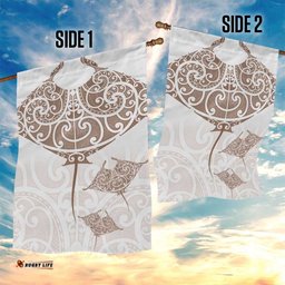 New Zealand Manta Ray Tattoo Garden Flag Aotearoa Maori Haehae Beige LT14