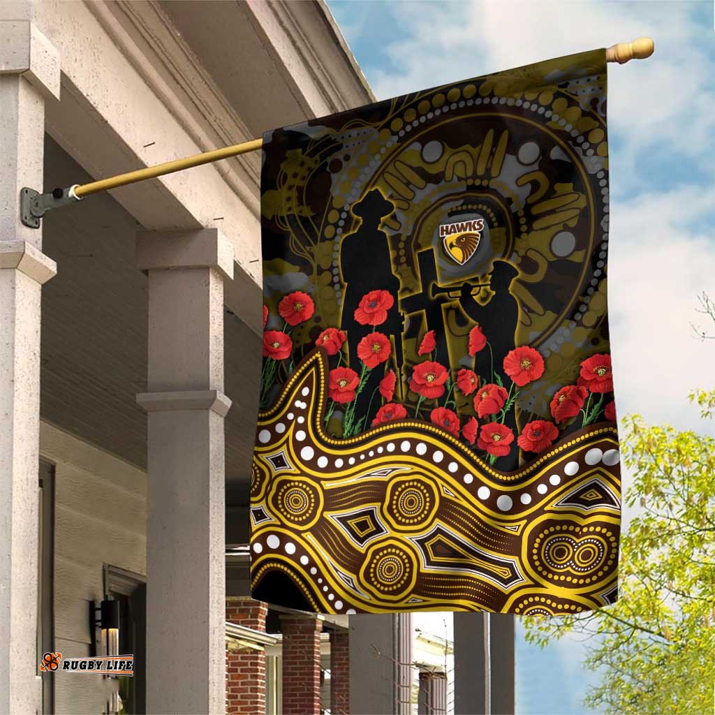 Hawthorn Hawks ANZAC Day Garden Flag Indigenous Dot Art with Poppy Flower Tribute TS04