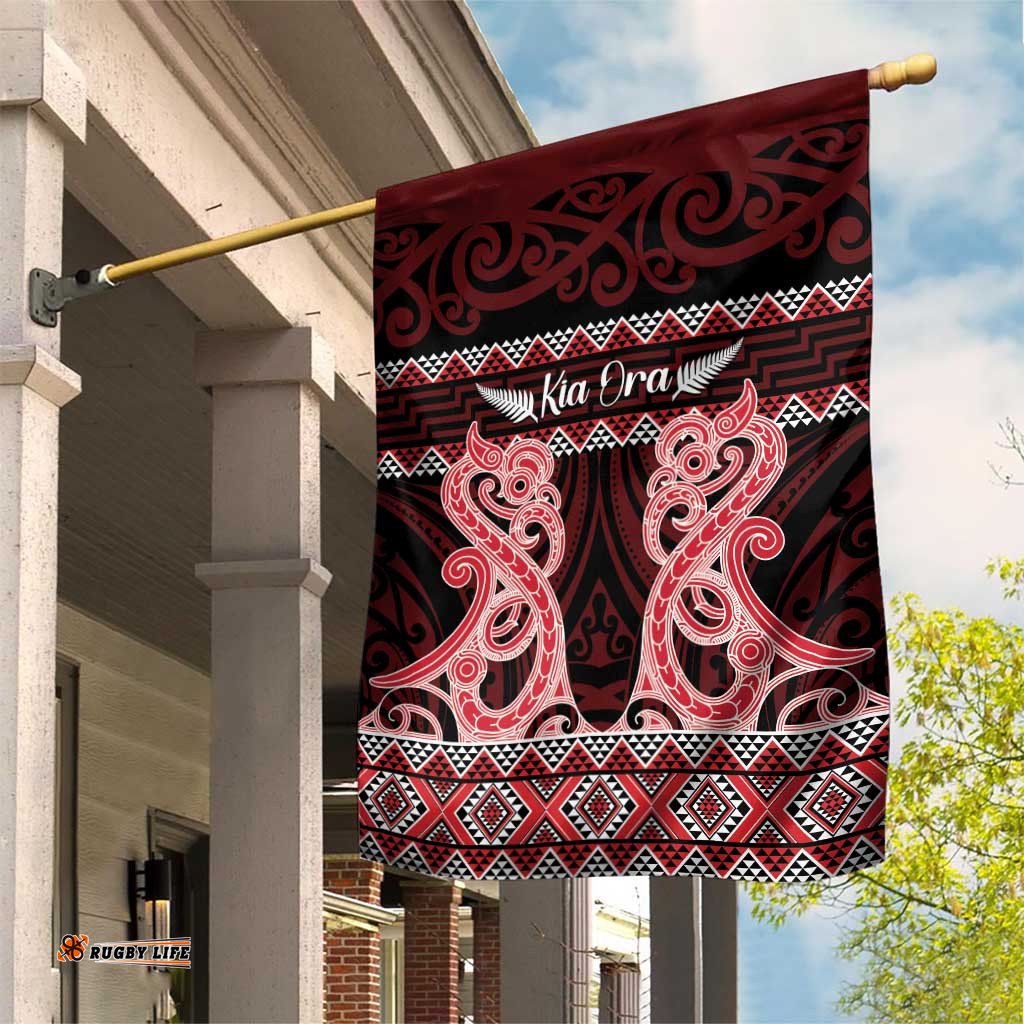 Kia Ora New Zealand Garden Flag Maori Language Week Whero Taniko Motif LT14