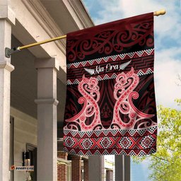 Kia Ora New Zealand Garden Flag Maori Language Week Whero Taniko Motif LT14