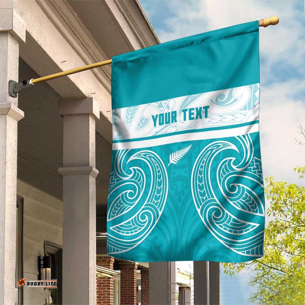 New Zealand Silver Fern Cricket Custom Garden Flag Black Cap Teal Maori Pattern LT14