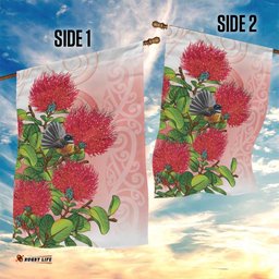 New Zealand Fantail Garden Flag Maori Koru With Pohutukawa Flowers LT05