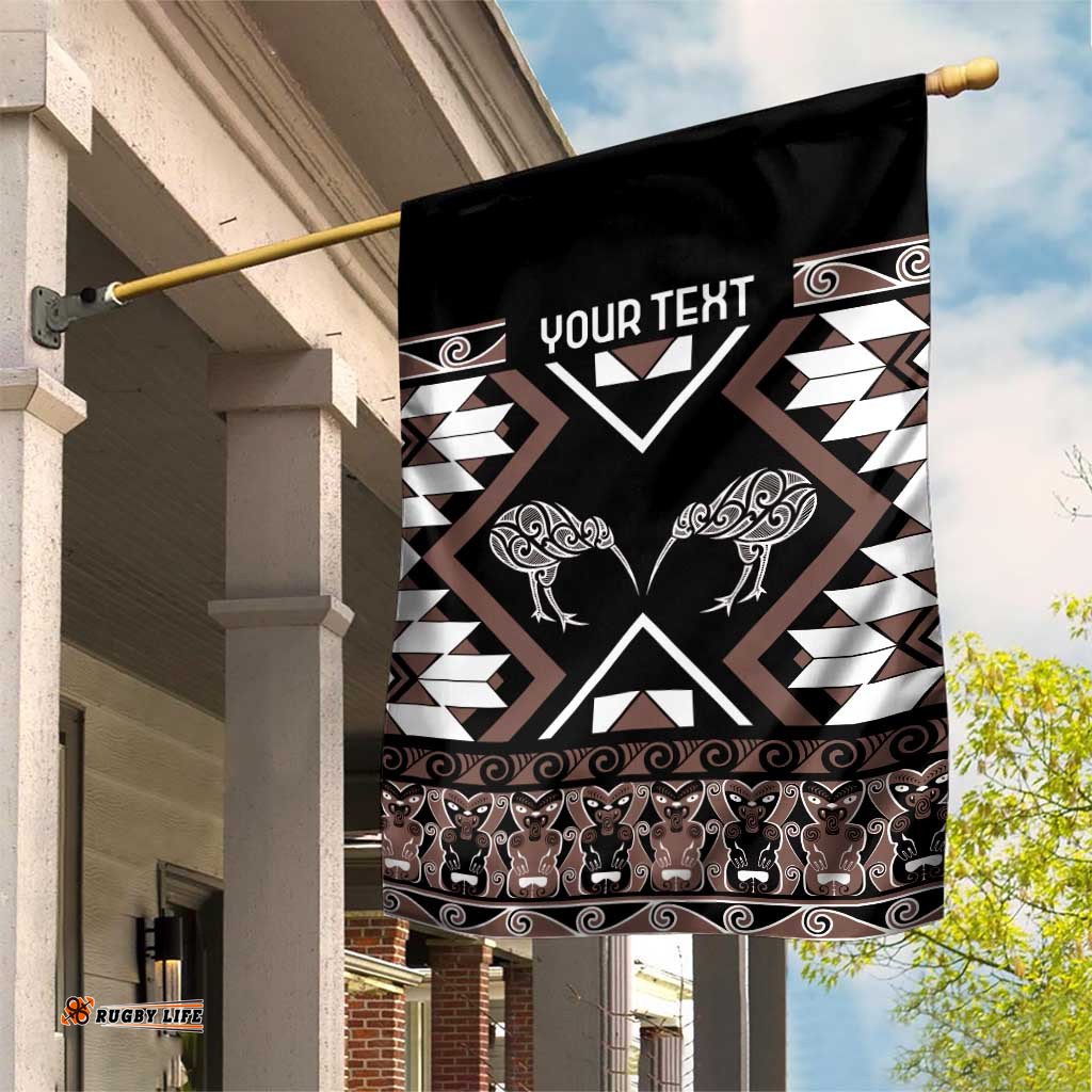 Personalised Taniko Motifs Aotearoa Garden Flag Waitangi Kowhaiwhai Kiwi - Mocha LT7