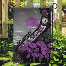 Personalised Remembering ANZAC Lest We Forget Garden Flag Vintage Film Frame Memorial Purple Poppy LT9