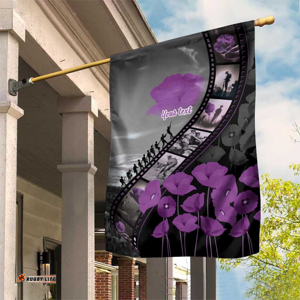 Personalised Remembering ANZAC Lest We Forget Garden Flag Vintage Film Frame Memorial Purple Poppy LT9
