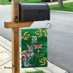 Green Kangaroo and Golden Wattle Personalised Garden Flag Happy Australia Day 6 January LT9