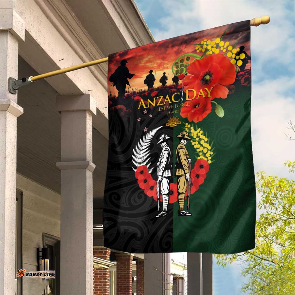 New Zealand and Australia ANZAC Day Garden Flag Lest We Forget Indigenous and Maori Pattern LT03