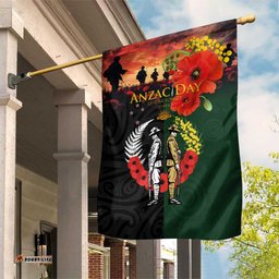 New Zealand and Australia ANZAC Day Garden Flag Lest We Forget Indigenous and Maori Pattern LT03