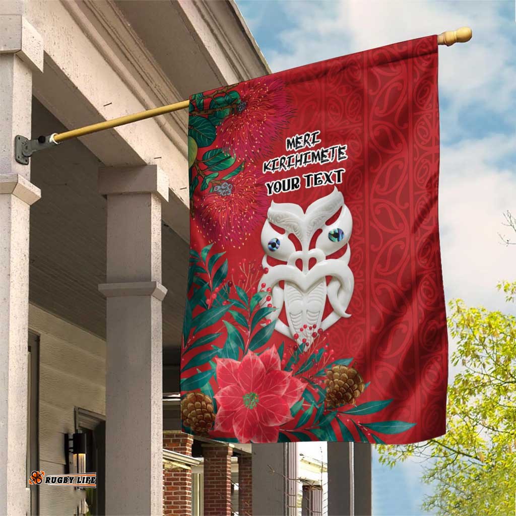 Maori Wheku Meri Kirihimete Personalised Garden Flag All Red Indigenous Maori Motif LT9