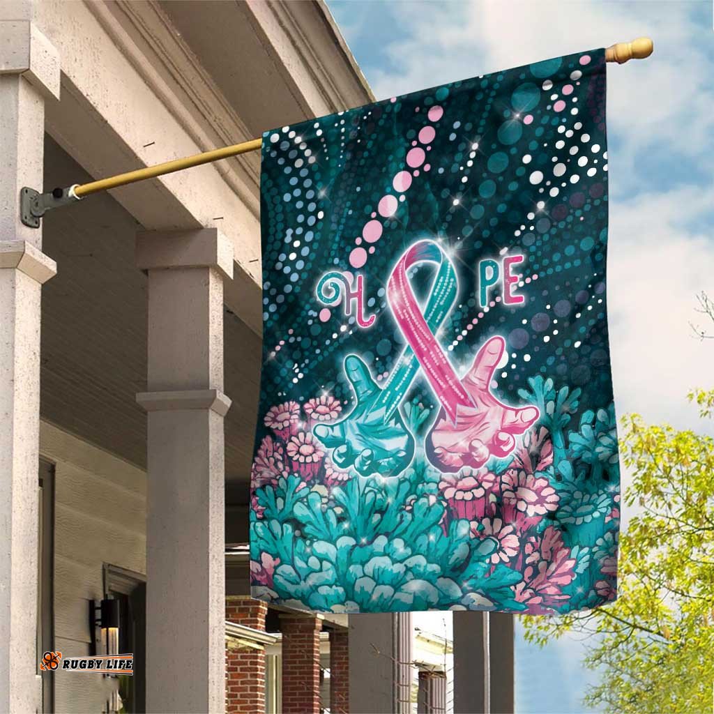 Hereditary Cancer Awareness Garden Flag Hope Ribbon With Aussie Teal Duncan Coral DT05