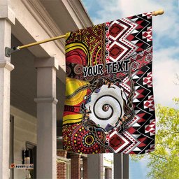 Personalised Aotearoa and Australia Together Garden Flag Koru and Kangaroo - Taniko with Aboriginal Motif LT03