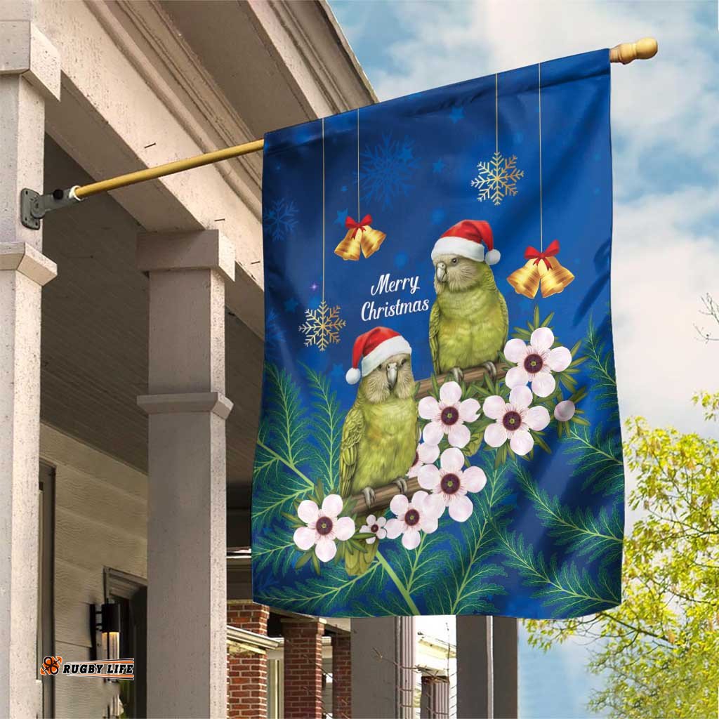New Zealand Kakapo Christmas Garden Flag Owl Parrot Santa Sliver Fern Manuka - Blue LT14