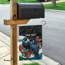 Personalised Valentine's Day New Zealand Garden Flag Tui Bird Couple Kowhaiwhai Mix Pohutukawa LT14