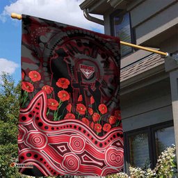 Essendon Bombers ANZAC Day Garden Flag Indigenous Dot Art with Poppy Flower Tribute TS04