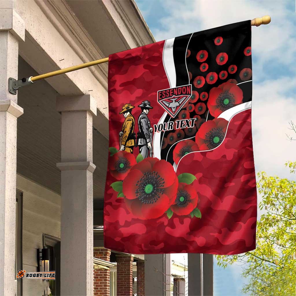 Essendon Bombers ANZAC Personalised Garden Flag Lest We Forget Poppy Camo LT9
