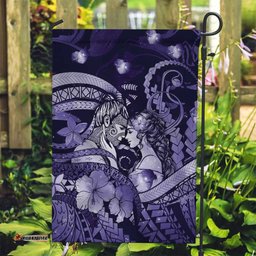 Maori Romantic Valentine Garden Flag The Hongi Kiss Purple Galaxy DT05