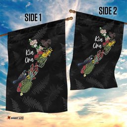 Kia Ora New Zealand Floral Garden Flag Black LT7