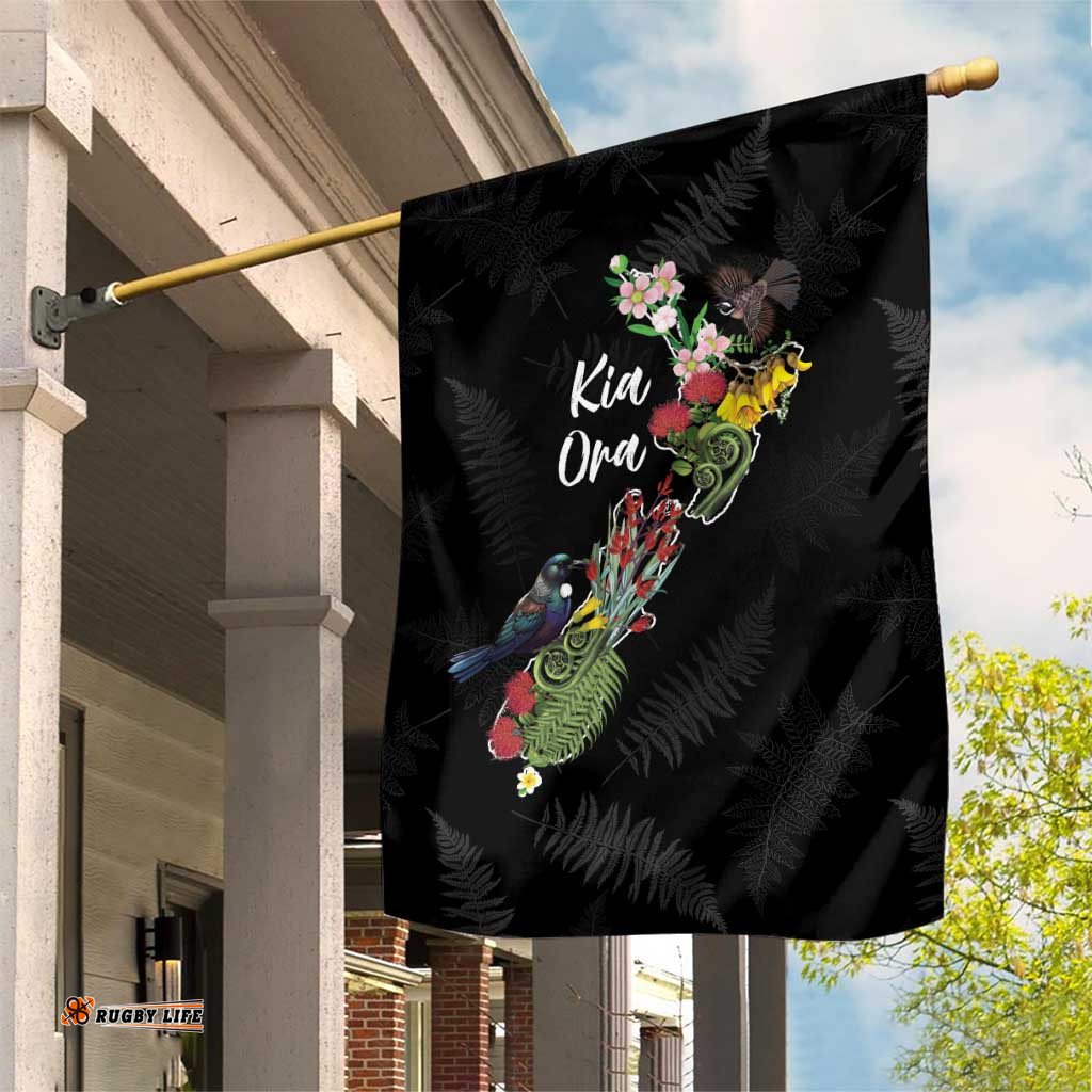 Kia Ora New Zealand Floral Garden Flag Black LT7
