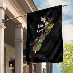Kia Ora New Zealand Floral Garden Flag Black LT7