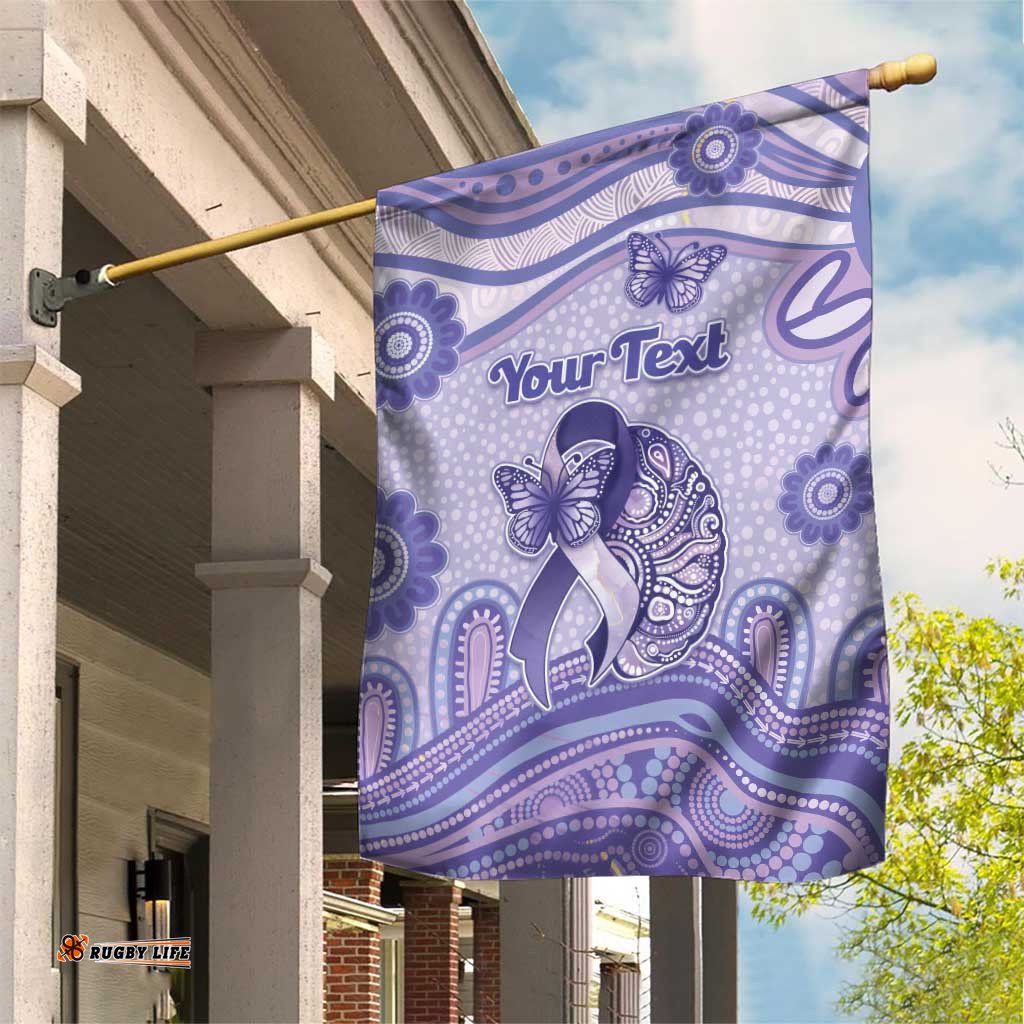 Personalised Epilepsy Awareness Garden Flag Purple Ribbon Butterfly And Brain Aboriginal Art DT05