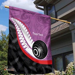 Personalised Aotearoa Lawn Bowls Garden Flag Maori and Silver Fern Sporty Style Pink Color LT03