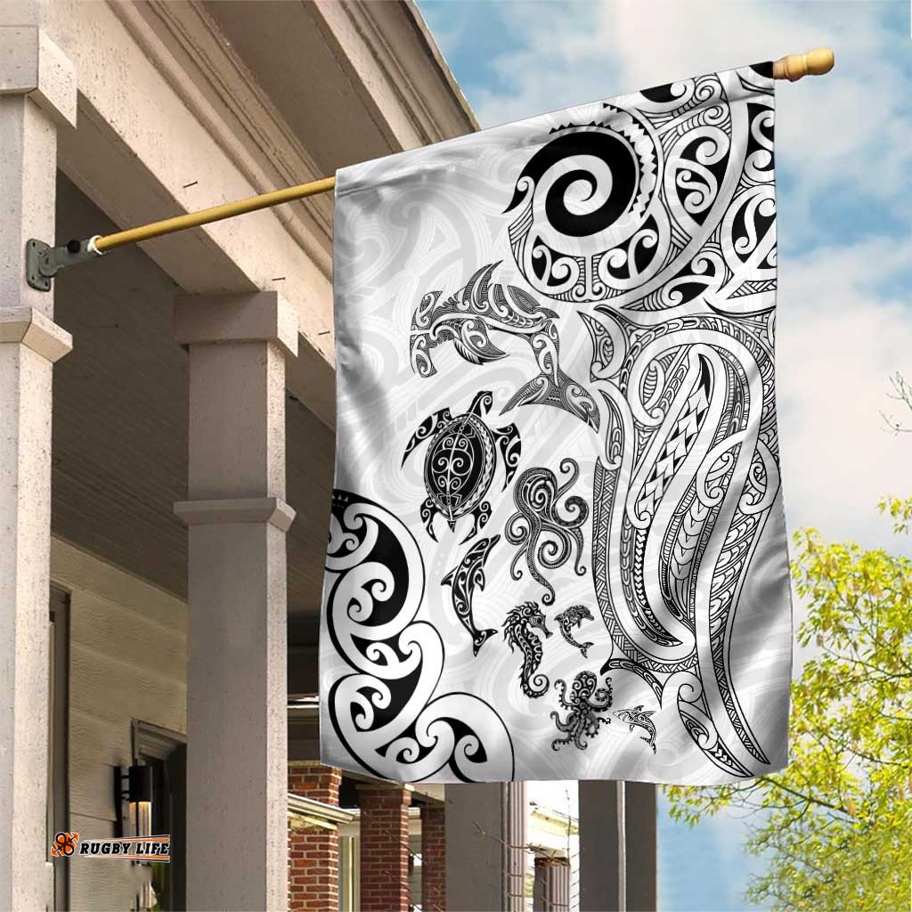 New Zealand Sea Animals with Maori Tribal Tattoo Garden Flag White Color LT03