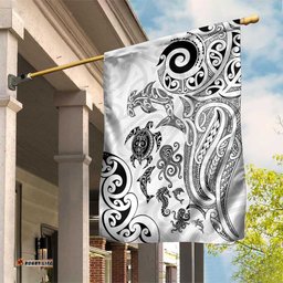 New Zealand Sea Animals with Maori Tribal Tattoo Garden Flag White Color LT03