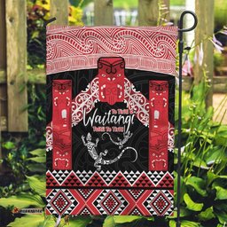 Toitu Te Tiriti O Waitangi Garden Flag Maori Wharenui With Taniko Motifs LT14