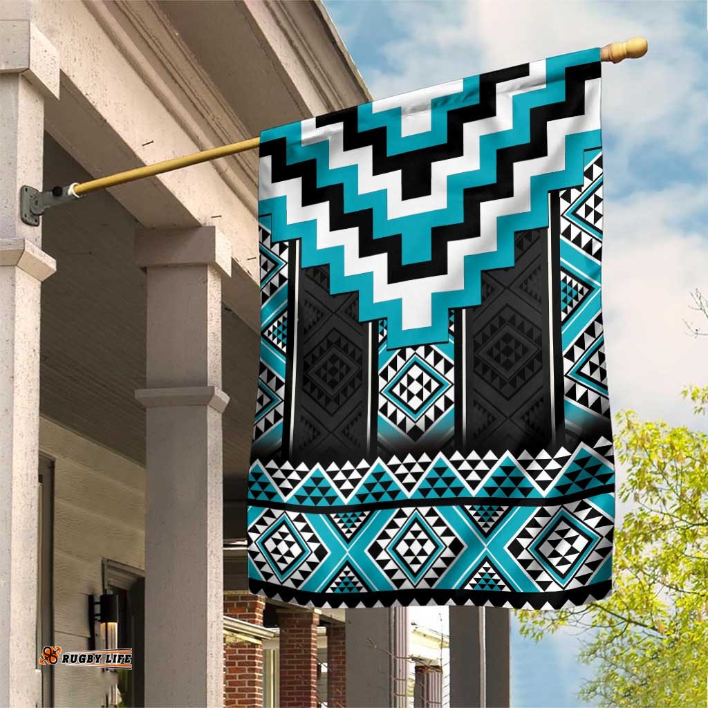 Turquoise Taniko Pattern Aotearoa Garden Flag Niho Taniwha Mix Poutama LT14