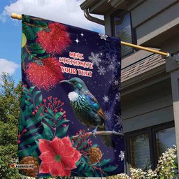Tui Meri Kirihimete Personalised Garden Flag Pohutukawa Flowers Blue Motif LT9