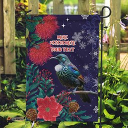 Tui Meri Kirihimete Personalised Garden Flag Pohutukawa Flowers Blue Motif LT9