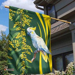 White Cockatoo and Golden Wattle Garden Flag Australian Native Bird LT9