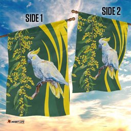 White Cockatoo and Golden Wattle Garden Flag Australian Native Bird LT9