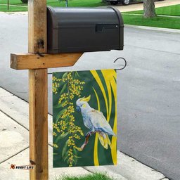 White Cockatoo and Golden Wattle Garden Flag Australian Native Bird LT9